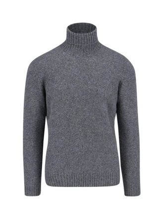 Drumohr Turtleneck Sweater In Gray Wool Ribbed Trim