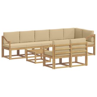 vidaXL Conjunto De Sof&aacute;s De Exterior Con Coj&iacute;n 9 Pcs Y Beige Poli&eacute;ster Vidaxl