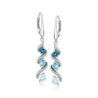 Ross-Simons Tonal Blue Topaz Spiral Drop Earrings With. Diamonds in Sterling Silver
