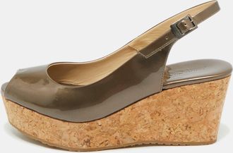 Jimmy Choo London Metallic Patent Leather Prova Slingback Wedge Sandals