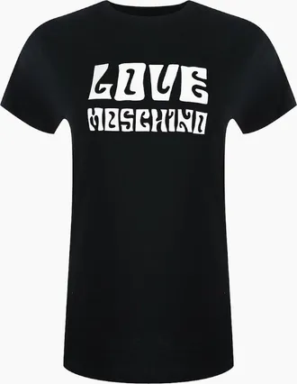 Love Moschino Womens Love Moschino Groovy Logo Black T-Shirt - Size: 18/16