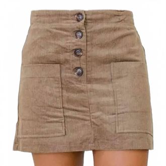 Le Lis Blanc Deux Low Waist Pleated Corduroy Skirt In Taupe