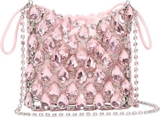 Self Portrait Womens Handbag Crystal Chainmail Mini Pink Tech Fabric Handbags Hand Bags