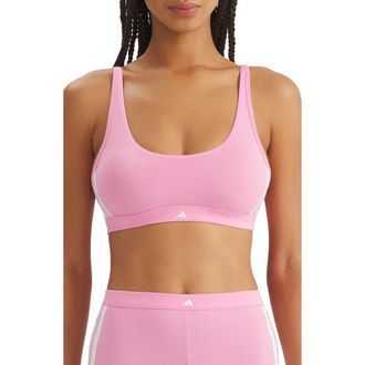 adidas Originals Essentials Cotton Blend 3 Stripe Scoop Bralette in St Tropic Bloom at Nordstrom, Size Xx-Large