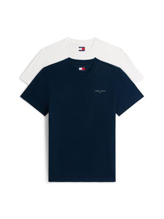 Tommy Jeans T-Shirt TOMMY JEANS TJM SLIM FIT LINEAR 2PACK, Herren, Gr. 4XL, ecru, schwarz night navy, Single Jersey, Obermaterial: 100% Baumwolle, slim fit, Rundh