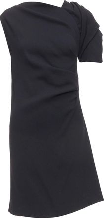 Dries Van Noten Wool Blend Asymmetric Sleeve Drape Dress