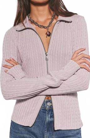 Free People Cable Knit Zip Up Top In Cocoa