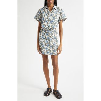 Derek Lam Alba Cutout Back Mini Shirtdress in Blue Bell Floral at Nordstrom, Size X-Small