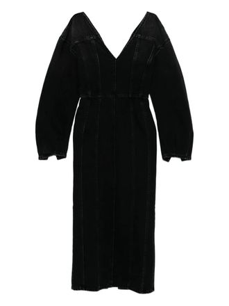 Haikure V-neck puff-sleeve midi dress - Black