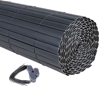Woltu Woltu Canisse Pvc 300x100cm Pour Jardin Balcon Terrasse, Balcon Cl&ocirc;ture Brise-vent, Stores Balcon, Brise Vue, Gris