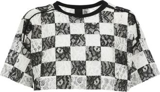 Pinko T-shirt crop a quadri - Bianco