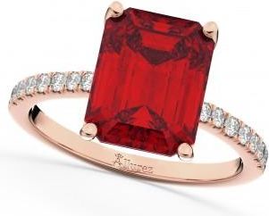 Allurez Emerald Cut Lab Ruby & Diamond Engagement Ring 18k Rose Gold (2.96ct)