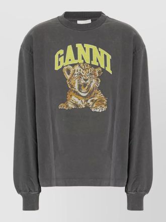 Ganni graphic crew neck cotton sweatshirt