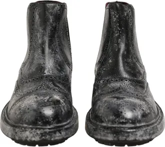 Dolce & Gabbana Distressed Leather Brogue Chelsea Boot - Black
