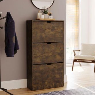 Home Discount Home Discount - 3 Drawer Shoe Cabinet Hallway Storage Cupboard Stand, 100% fsc, Dark-Wood