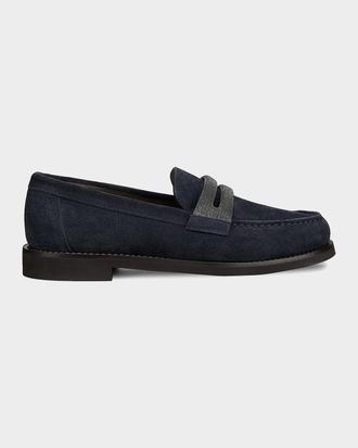 Brunello Cucinelli Monili Suede Penny Loafers