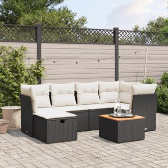 vidaXL Vidaxl - Set De Comedor De Jard&iacute;n 7 Pzas Y Cojines Rat&aacute;n Sint&eacute;tico Negro