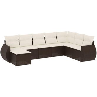 vidaXL Set Sof&aacute;s De Jard&iacute;n 8 Piezas Y Cojines Rat&aacute;n Sint&eacute;tico Marr&oacute;n Vidaxl