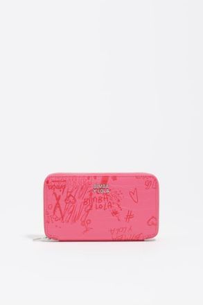 Bimba & Lola Medium Shiny Textured Bimba Logos Print Horizontal Wallet in Bimba Logos Pink Berry at Nordstrom