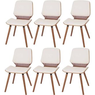 Hhg [NON UTILIZZATO] Set 6x sedie eleganti soggiorno sala pranzo HHG-094 legno curvo ecopelle avorio