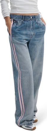 Rag & Bone rb Miramar Side Stripe High Waist Wide Leg Cotton Terry Sweatpant Track Pants in Blue/Pink Stripe at Nordstrom, Size X-Large