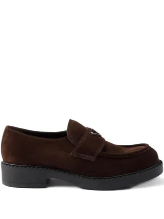 Prada triangle-logo loafers - men - Leather/Leather/Rubber - 12.5 - Brown