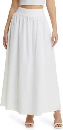 Wayf Catalina Embroidered Eyelet Cotton Maxi Skirt in Ivory at Nordstrom Rack, Size Large