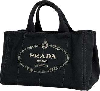 Prada Black Canvas Handbag Shoulder Bag Tote Bag (Pre-Owned)