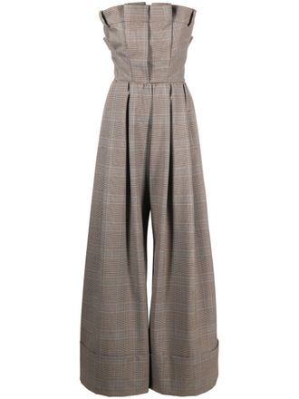 Moschino Prince of Wales-pattern strapless jumpsuit - women - Spandex/Elastane/Polyester/Virgin Wool/Acetate/Cupro - 46 - Brown