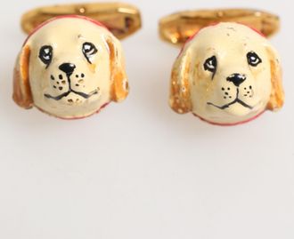 Dolce & Gabbana Brass Gold Tone Dog Puppy Mens Accessories Cufflink Real
