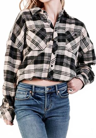 Dear John Denim Xandra Long Sleeve Plaid Shacket In Black Cream