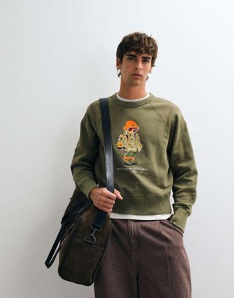 Polo Ralph Lauren felpa con stampa orso stagionale color kaki-Verde