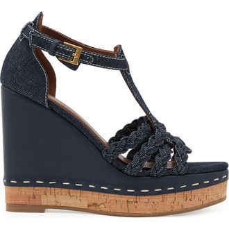 Reiss Frances Braided Wedge Ankle Strap Sandal in Blue at Nordstrom, Size 10.5Us