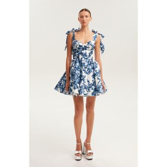 Milla Fitted Bodice A-Line Floral Mini Dress for Cocktail Events in Blue-Double at Nordstrom, Size 4
