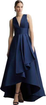 Coast Honoured Petite Womens Sleeveless Plunge Waterfall Twill Maxi Bridesmaid Dress Navy