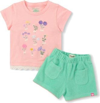 Hatley Kids Blossom Eyelet Cotton T-Shirt & Terry Shorts Set in Pink at Nordstrom, Size 12-18M