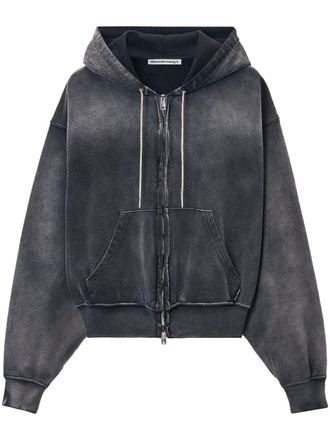 Alexander Wang rhinestone washed effect hoodie - women - Cotton - M - Black