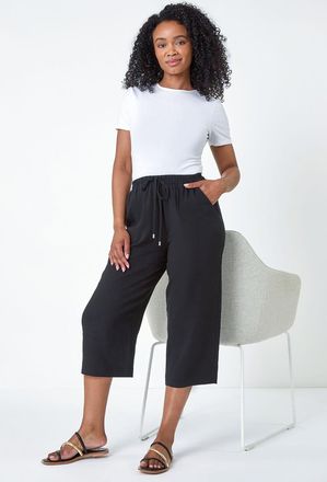 Roman Linen Mix Wide Cropped Trousers