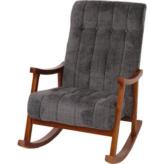 Hhg Non utilizzato] Sedia a dondolo HHG 857, poltrona relax, legno fsc stoffa/tessuto ciniglia (465g/m&sup2;), grigio scuro, color noce