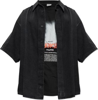 Balenciaga The Door Denim Hybrid Short-Sleeve Shirt - Heren - Spijkeroverhemden - Zwart - M - Denim - Overhemden