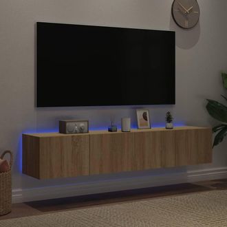 Berkfield Home TV Wall Cabinets with LED Lights 2 pcs Sonoma Oak 80x35x31 cm in Light Oak | Size: 80 x 35 x 31 cm