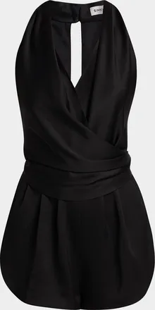 SIMKHAI Halia Draped Satin Romper