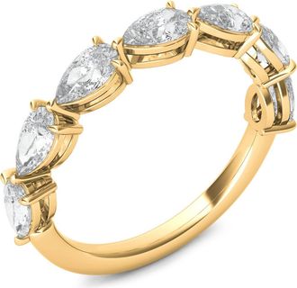 HauteCarat Pear Cut Lab Created Diamond Half Eternity Ring in Yellow Gold at Nordstrom, Size 7.5