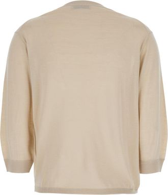 Max Mara Womens Beige Sweater With Three-Quarter Sleeves Virgin Wool Tops Top