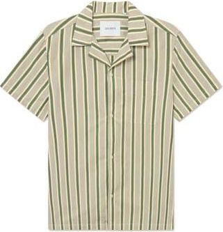 Les Deux Klark Stripe Poplin Camp Shirt in Chive Green/Thai Curry at Nordstrom Rack, Size X-Large