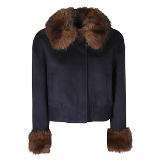 Self Portrait Chaqueta de lana con cuello de pelo - Jackets - Mujer - Azul - S