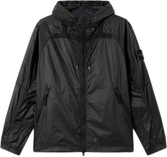 Stone Island Jassen, Heren, Zwart, L, Nylon, Zwarte reflecterende nylonjas