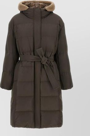 Brunello Cucinelli down quilted belted hooded parka coat