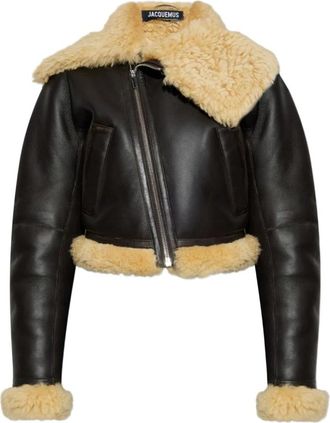 Jacquemus Bruine Ritsjas Lange Mouwen - Dames - Leren en Su&egrave;de Jassen - Zwart - S - Jassen