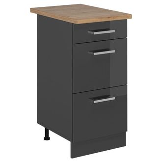 Vicco Mueble Bajo De Cocina R-line, Antracita Alto Brillo, 40 Cm Con Cajones, Et Roble Vicco